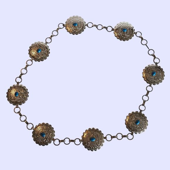 Concho Waist Belt Silver Embossed Medallion Cowgirl Western Statement Womens Med - Picture 9 of 10